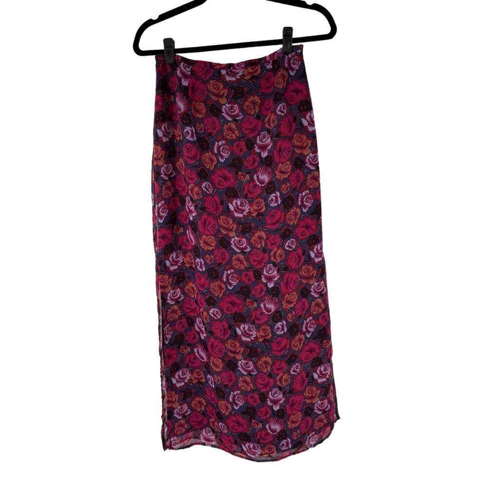 Worthington Skirt Womens 4 Rose Floral Midi Flowy Romantic Boho Polka Dot
